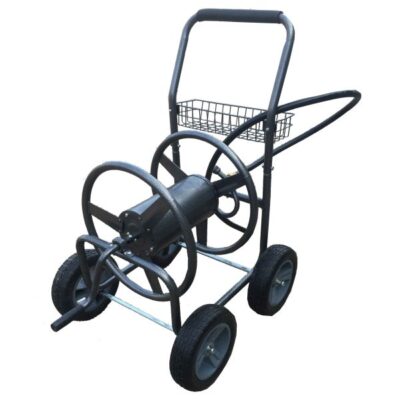 4 Wheel Hose Reel Cart Hammertone Grey Finish Garden Plant