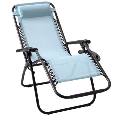 Anti-Gravity Light Blue Patio Chair With Removable Cupholder Garden Plant