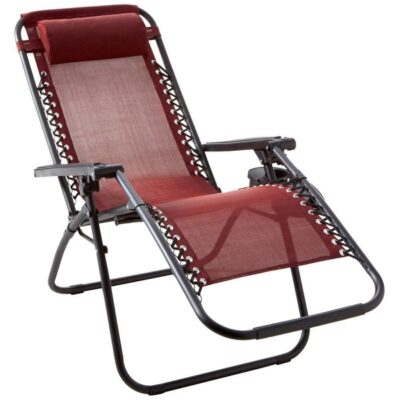 Anti-Gravity Red Patio Chair With Removable Cupholder Garden Plant