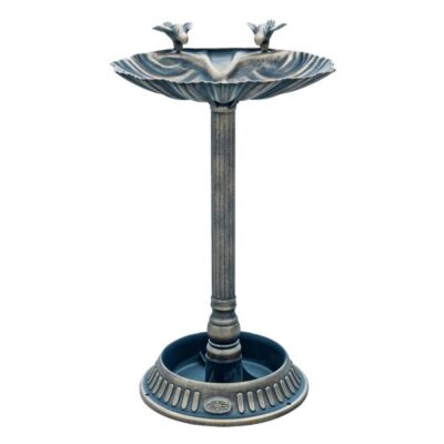 Bronze Colored Bird Bath with Flower Planter Base Garden Plant