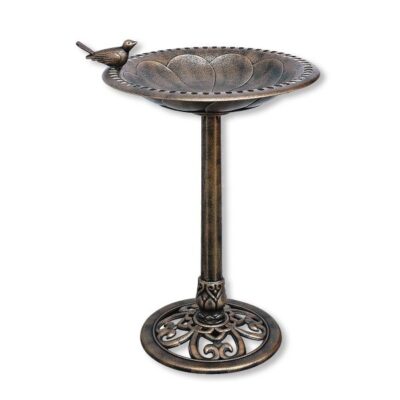 Bronze Plastic Resin Bird Bath With Bird Ornament Garden Plant