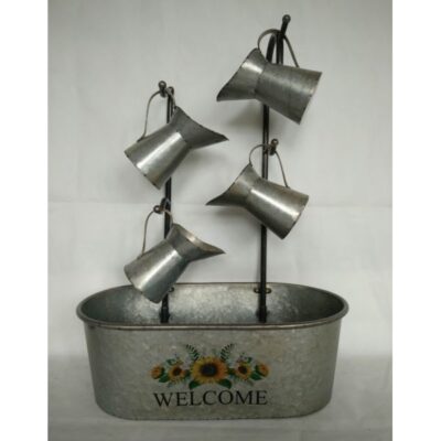 Cascading Galvanized Metal Water Jug Fountain Garden Plant