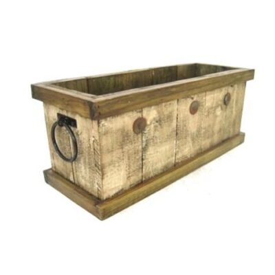 Distressed Wood Rectangle Brown Trough Planter With Liner Garden Plant