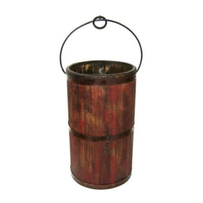 Distressed Wood Round Red Planter With Liner Garden Plant