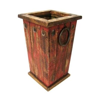 Distressed Wood Tall Square Red Planter With Liner Garden Plant