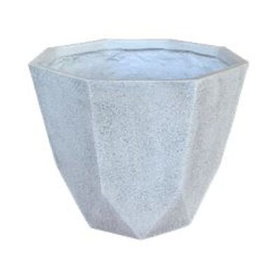 Fiber Clay Geodesic Tapered 12 Inch Antique White Planter Garden Plant