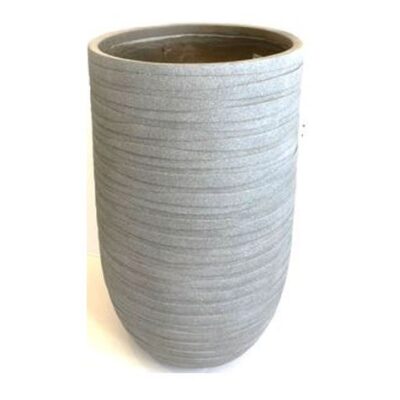 Fiber Clay Tall Round Wave 17 5 Inch Taupe Planter Garden Plant