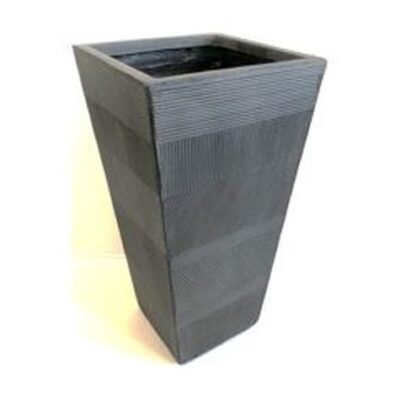 Fiber Clay Variable Striped Tall Square 20 Inch Black Washed Planter Garden Plant