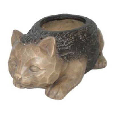 Fiber Clay Wood Look Cat Animal Planter Garden Plant