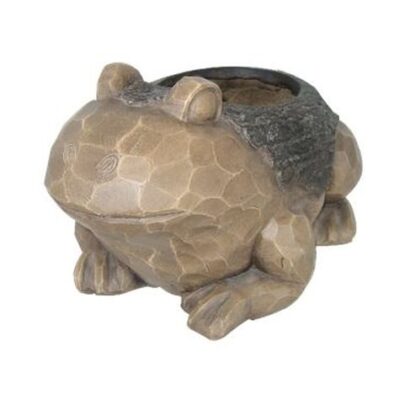 Fiber Clay Wood Look Frog Animal Planter Garden Plant