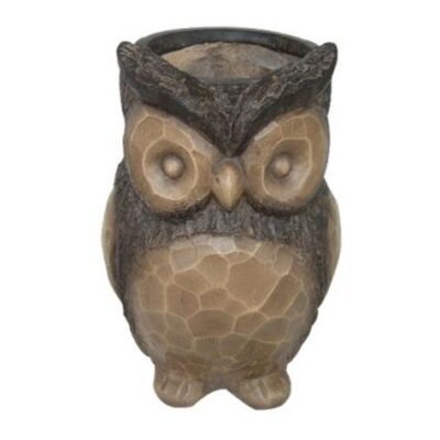 Fiber Clay Wood Look Owl Animal Planter Garden Plant