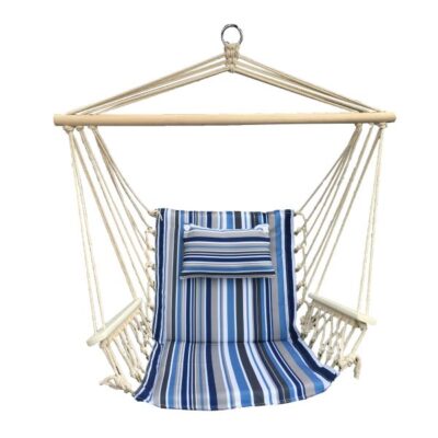 Hanging Hammock Chair With Pillow Blue and Grey Pattern Garden Plant