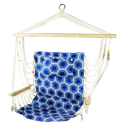 Hanging Hammock Chair With Pillow Blue With White Rings Garden Plant