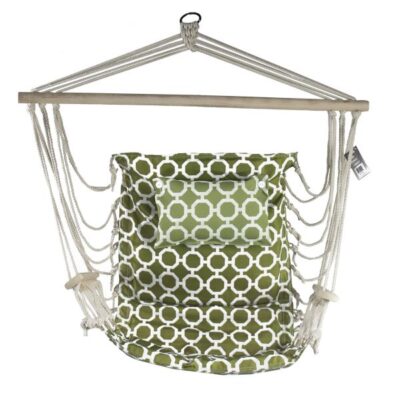 Hanging Hammock Chair With Pillow Green With White Rings Garden Plant