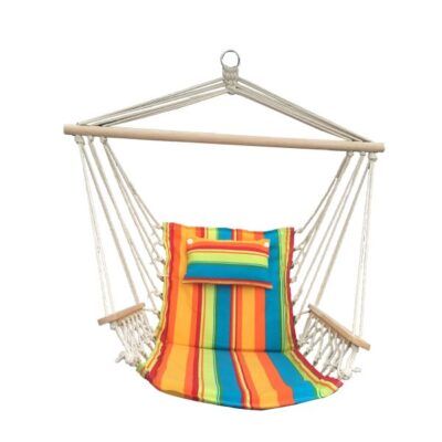 Hanging Hammock Chair With Pillow Multi-Colored Pattern Garden Plant