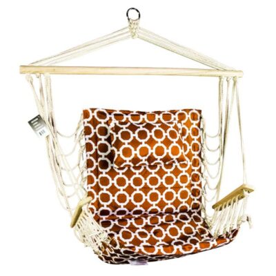 Hanging Hammock Chair With Pillow Orange With White Rings Garden Plant