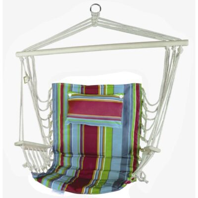 Hanging Hammock Chair With Pillow Red Blue and Green Stripes Garden Plant