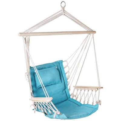 Hanging Hammock Chair With Pillow Solid Aqua Pattern Garden Plant