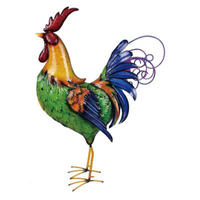 Large Multi-Colored Metal Decorative Rooster Garden Statue Garden Plant
