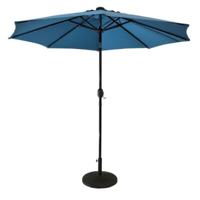 Sun-Ray 9 Feet Round Aqua Solar Lighted Umbrella Garden Plant