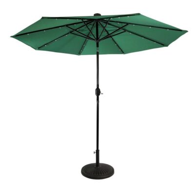 Sun-Ray 9 Feet Round Emerald Green Solar Lighted Umbrella-Garden Center Item Garden Plant