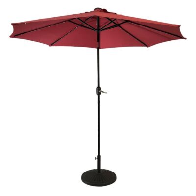 Sun-Ray 9 Feet Round Scarlet Solar Lighted Umbrella Garden Plant