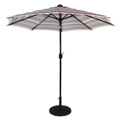 Sun-Ray 9 Feet Round Scarlet Striped Solar Lighted Umbrella Garden Plant