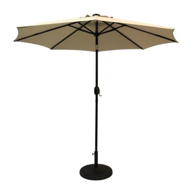 Sun-Ray 9 Feet Round Taupe Solar Lighted Umbrella Garden Plant