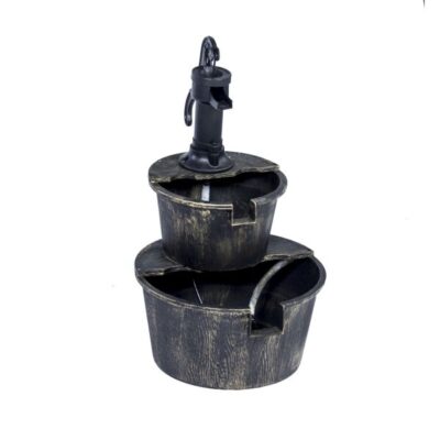 Two-Tier Plastic Resin Barrel Fountain With Pump Garden Plant