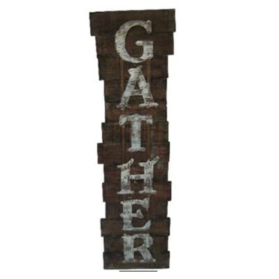 Vintage Distressed Wood Gather Sign With Laser Cut Metal Letters Garden Plant