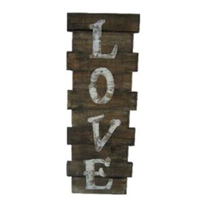 Vintage Distressed Wood Love Sign With Laser Cut Metal Letters Garden Plant