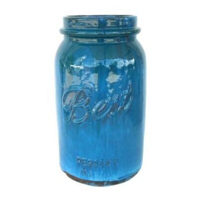 Vintage Pottery Blue 11 Inch Tall Mason Jar Garden Plant