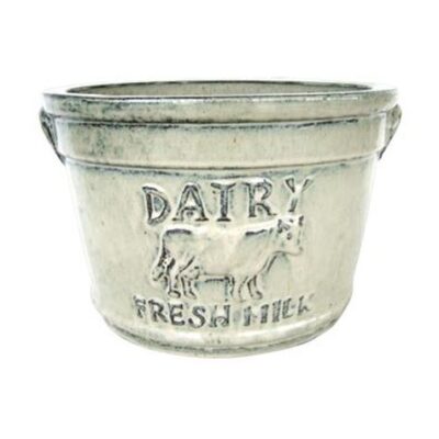 Vintage Pottery Cream 13 5 Inch Dairy Low Bucket Planter Garden Plant