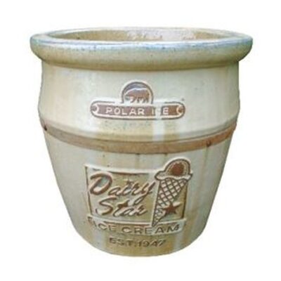 Vintage Pottery Glazed Cream 11 Inch Artisan Ice Cream Planter Garden Plant