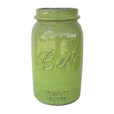 Vintage Pottery Green 11 Inch Tall Mason Jar Garden Plant