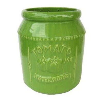 Vintage Pottery Green 11 Inch Tomato Seed Packet Planter Garden Plant