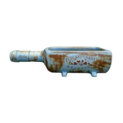 Vintage Pottery Rustic Blue 7 5 Inch Wine Bottle Planter Garden Plant