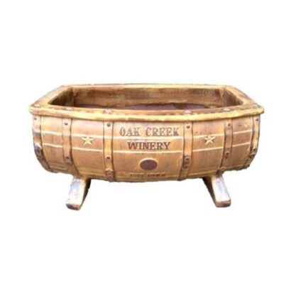 Vintage Pottery Rustic Dark Cream 11 Inch Half Wine Barrell Planter Garden Plant