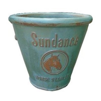 Vintage Pottery Rustic Green 11 Inch Sundance Horse Water Pail Garden Plant