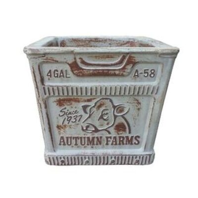 Vintage Pottery Rustic White 10 Inch Artisan Dairy Milk Crate Planter Garden Plant