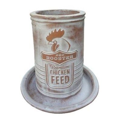 Vintage Pottery Rustic White 11 Inch Chicken Feeder Planter Garden Plant