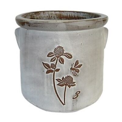 Vintage Pottery Rustic White 11 Inch Heirloom Bee Crock Planter Garden Plant