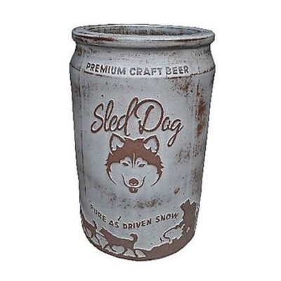 Vintage Pottery Rustic White 12 Inch Sled Dog Brew Craft Beer Can Planter Garden Plant