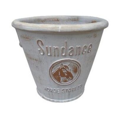 Vintage Pottery Rustic White 14 Inch Sundance Horse Water Pail Garden Plant