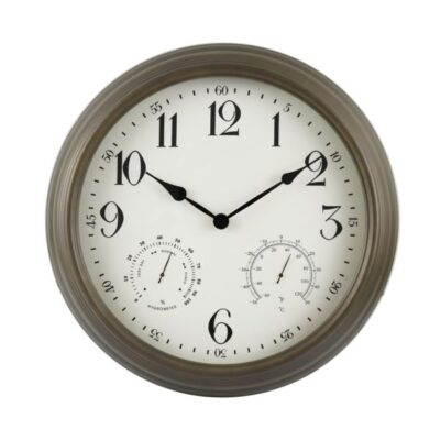 Weather Monitoring Indoor / Outdoor Bronze Colored 16 Inch Wall Clock Garden Plant