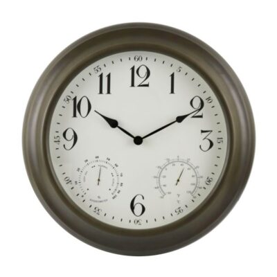 Weather Monitoring Indoor / Outdoor Bronze Colored 24 Inch Wall Clock Garden Plant