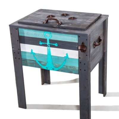 Wooden Grey Anchor Design Outdoor Patio Cooler Garden Plant