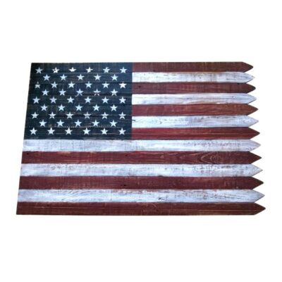 Wooden Outdoor American Flag Wall Sign With Picket Edge Design Garden Plant