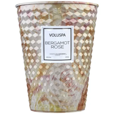 2 Wick Tin Table Candle in Bergamot Rose design by Voluspa