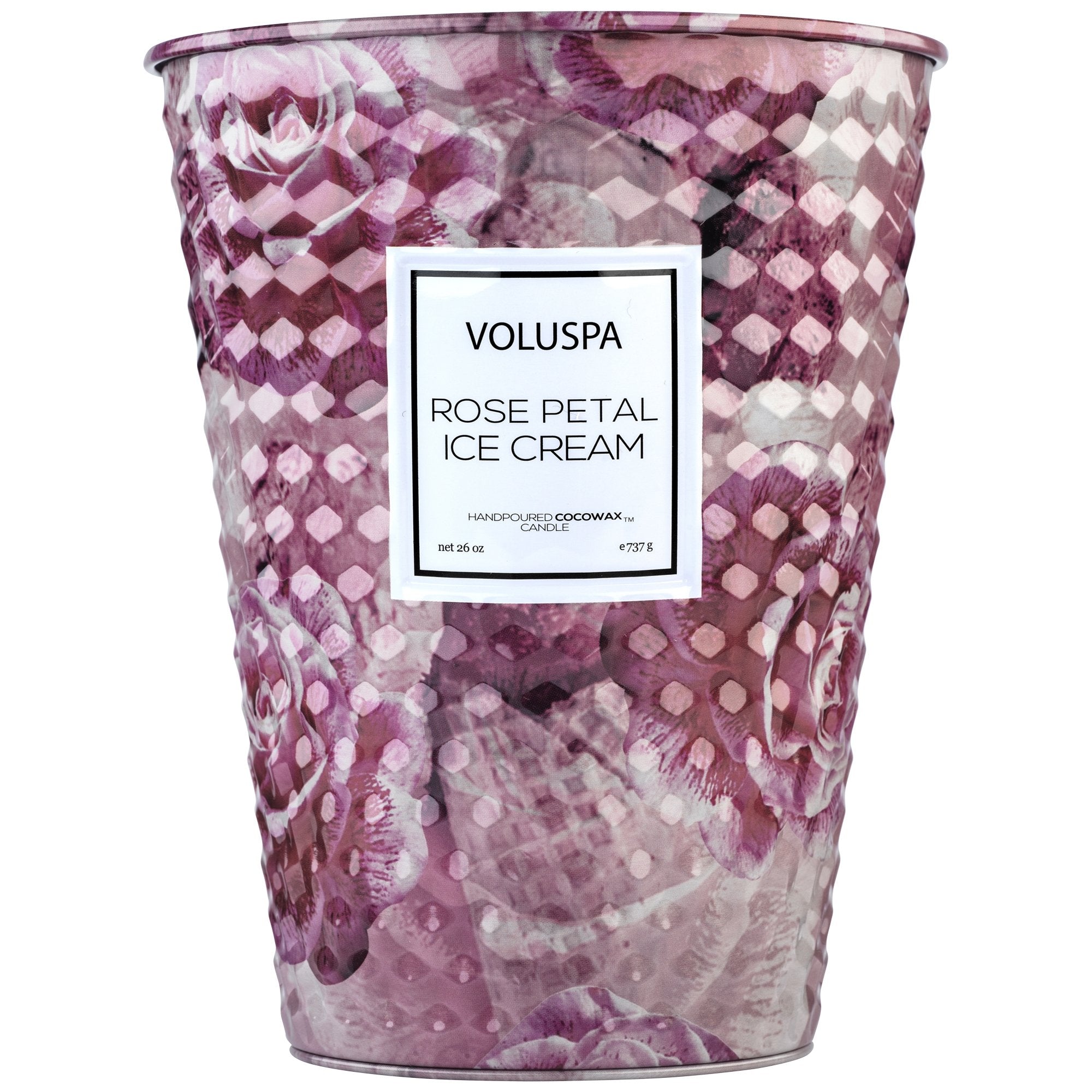 2 Wick Tin Table Candle in Rose Petal Ice Cream design by Voluspa